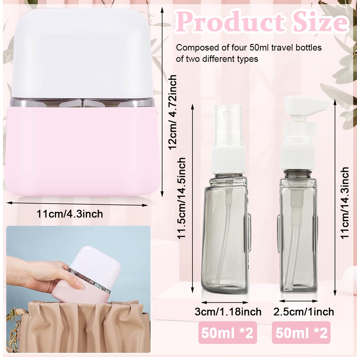 MAYCREATE Travel Bottles Leak Proof, 4 in 1 Travel Containers for Toiletries, Refillable Plastic Bottles with Lid, Travel Accessories Shampoo Conditioner Bottles, Pink MAYCREATE Travel Bottles Leak Proof, 4 in 1 Travel Containers for Toiletries, Refillable Plastic Bottles with Lid, Travel Accessories Shampoo Conditioner Bottles, Pink